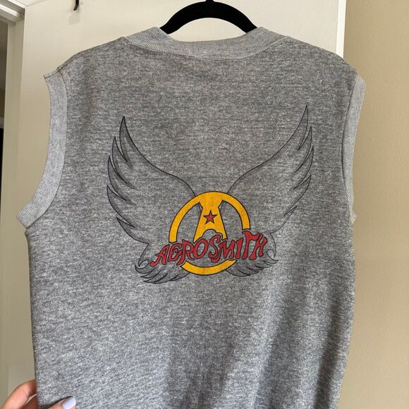 AEROSMITH 1986 Vintage Concert Tour Sweatshirt Sleeveless Merch Zip Gray Large - Picture 7 of 12